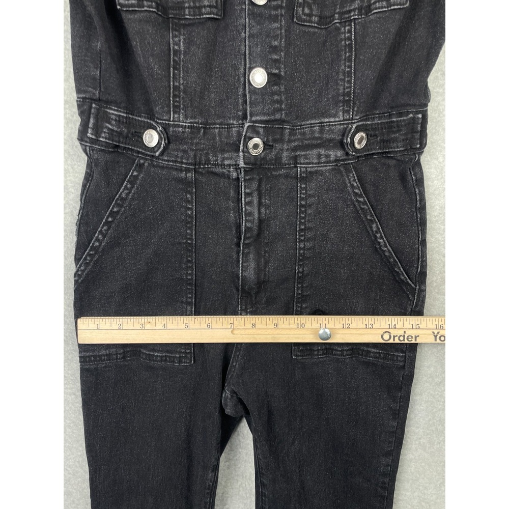 Denim Jumpsuit Womens 6 Medium Black Button Fly Flared Legs Short Sleeve - Picture 16 of 16